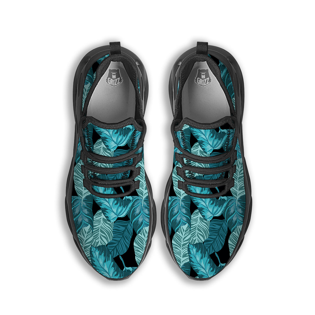 Banana Leaf Turquoise Print Pattern Black Running Shoes-grizzshop