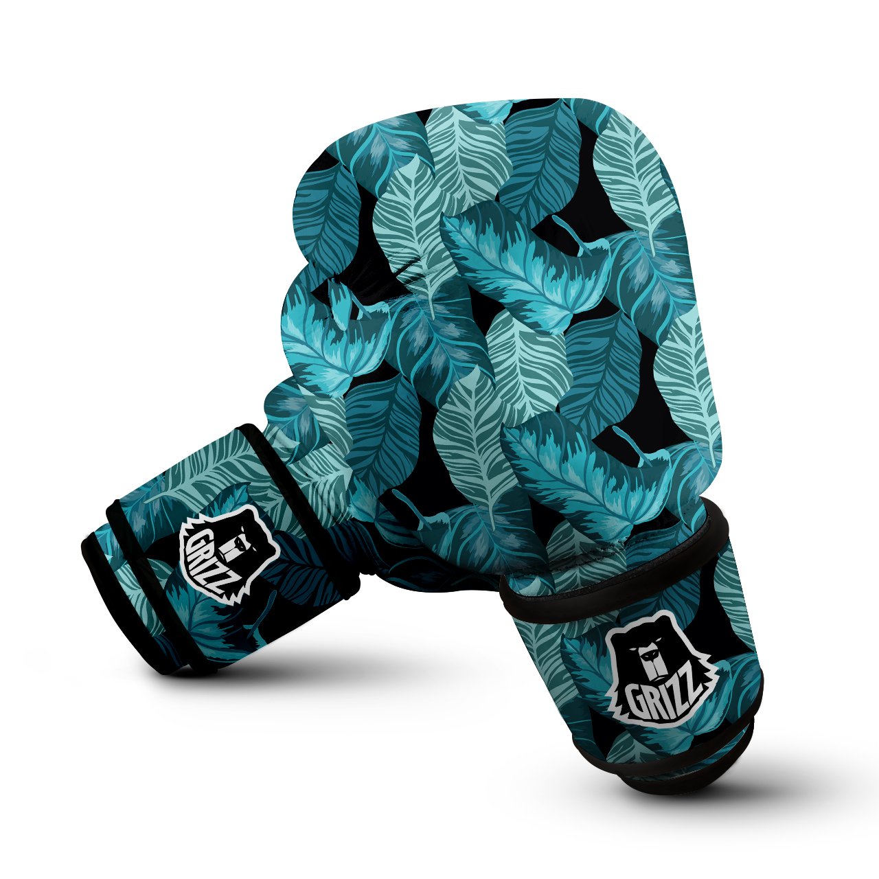 Banana Leaf Turquoise Print Pattern Boxing Gloves-grizzshop