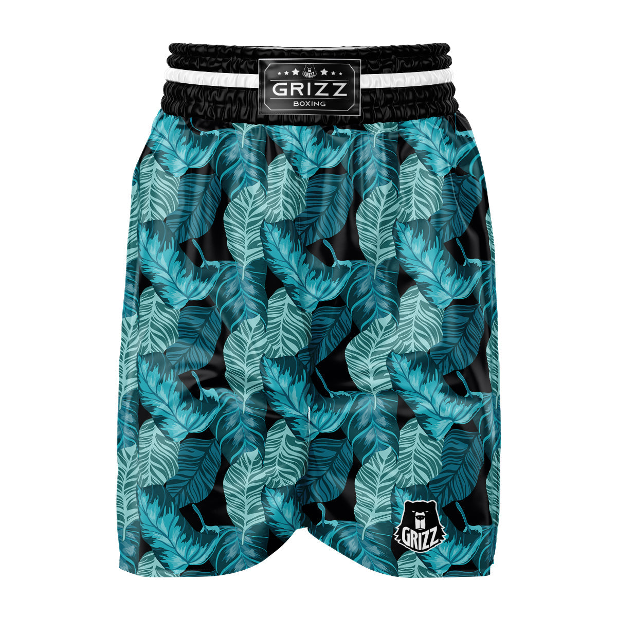 Banana Leaf Turquoise Print Pattern Boxing Shorts-grizzshop