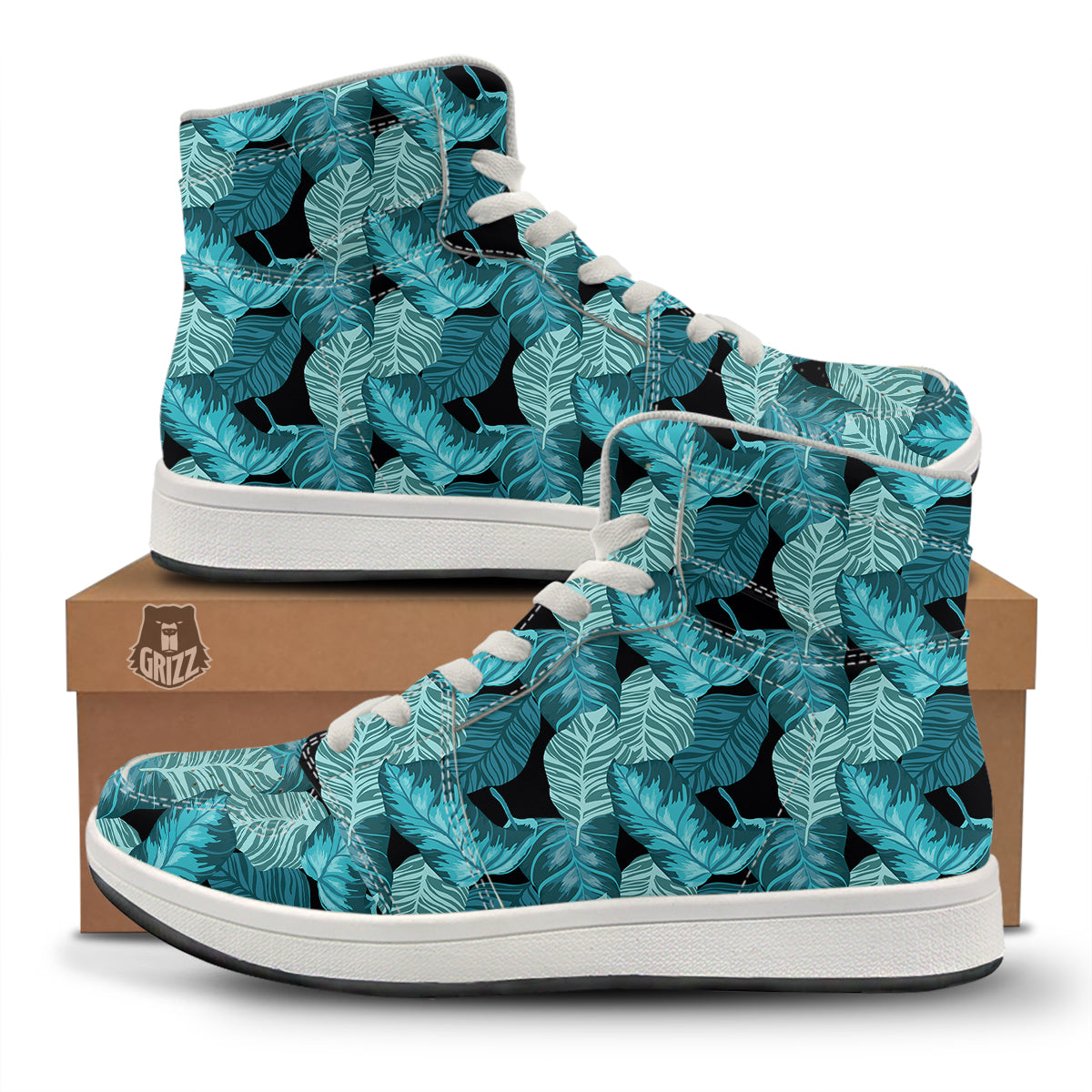 Banana Leaf Turquoise Print Pattern High Top Sneakers-grizzshop