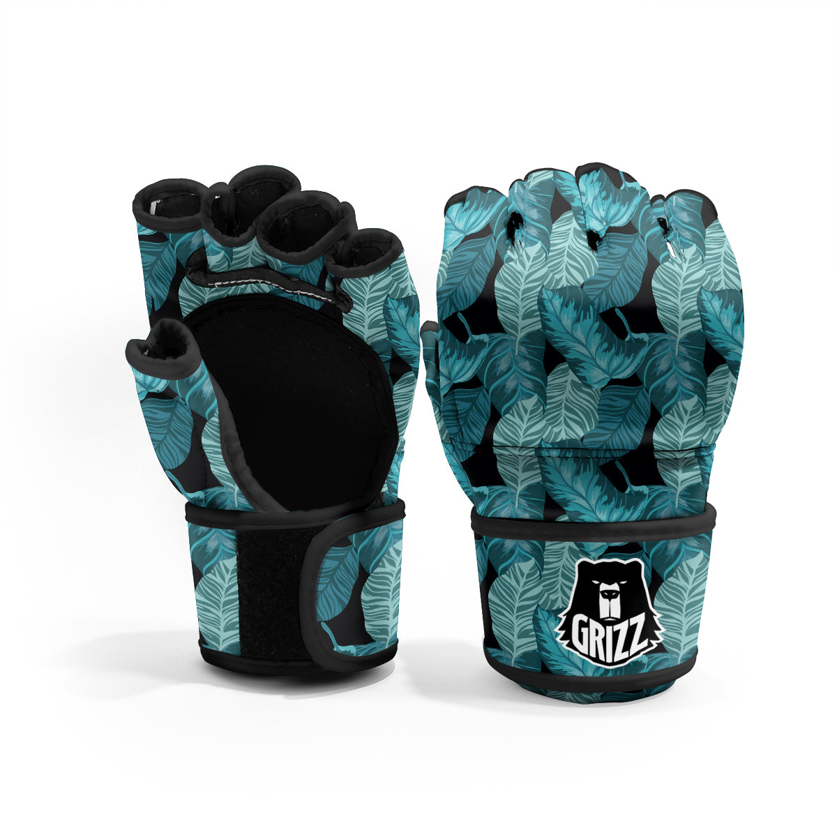 Banana Leaf Turquoise Print Pattern MMA Gloves-grizzshop