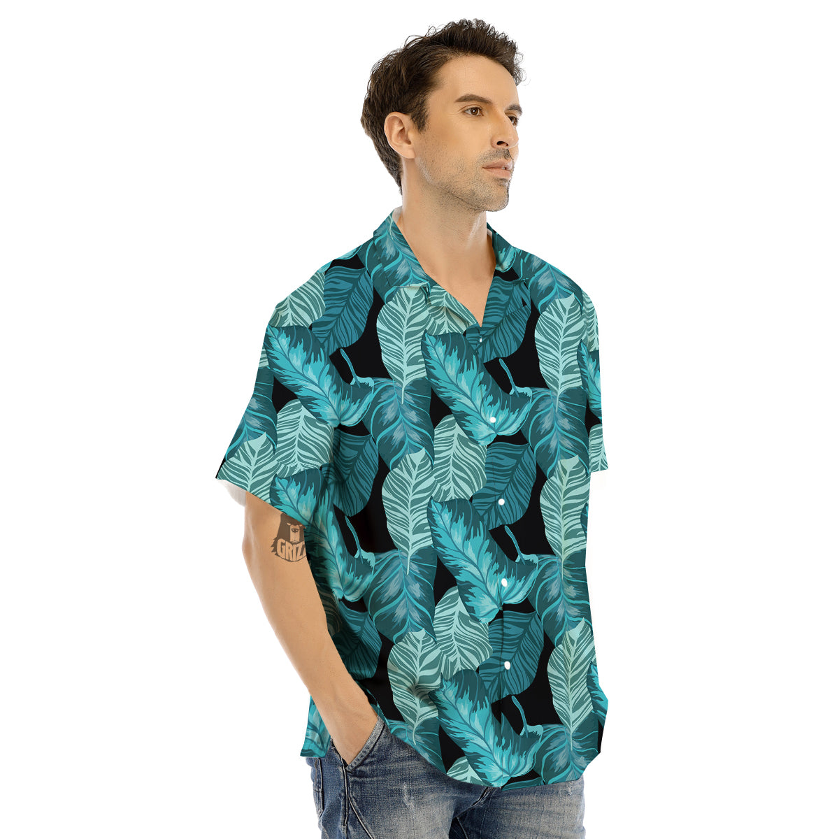 Banana Leaf Turquoise Print Pattern Men's Hawaiian Shirt-grizzshop