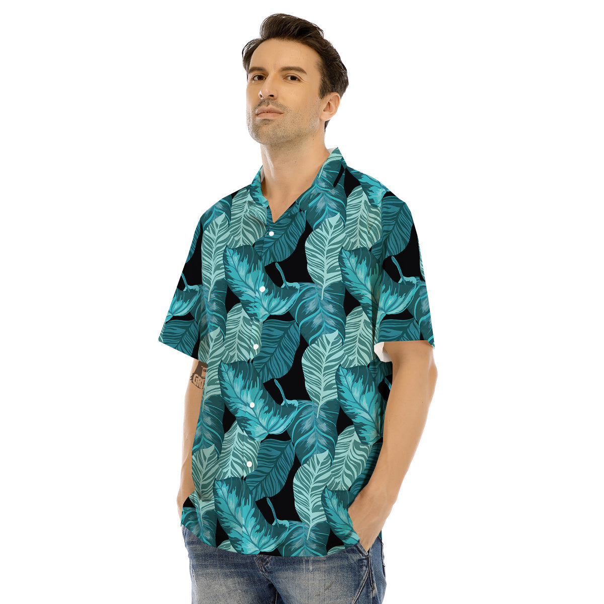 Banana Leaf Turquoise Print Pattern Men's Hawaiian Shirt-grizzshop
