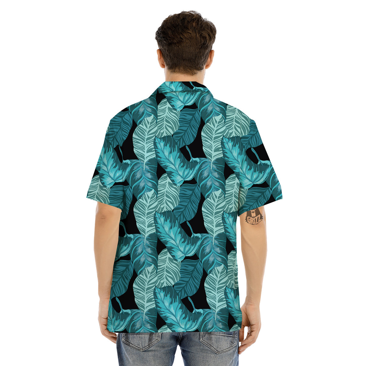 Banana Leaf Turquoise Print Pattern Men's Hawaiian Shirt-grizzshop