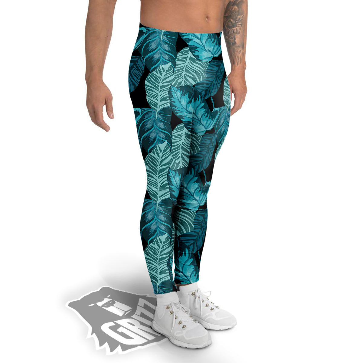 Banana Leaf Turquoise Print Pattern Men's Leggings-grizzshop