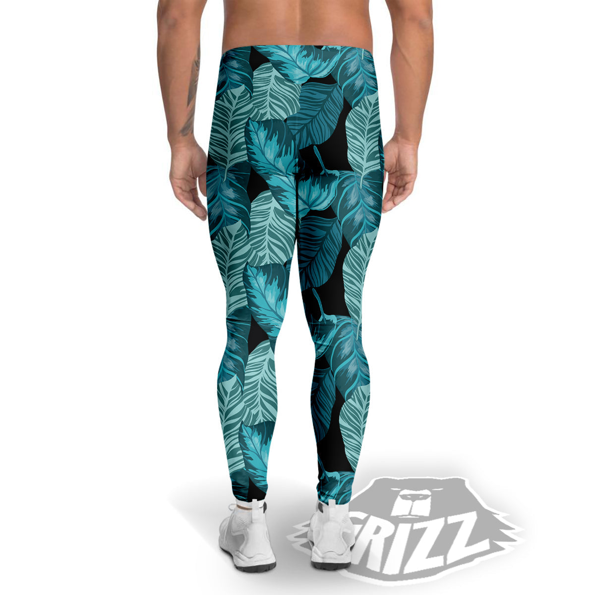 Banana Leaf Turquoise Print Pattern Men's Leggings-grizzshop