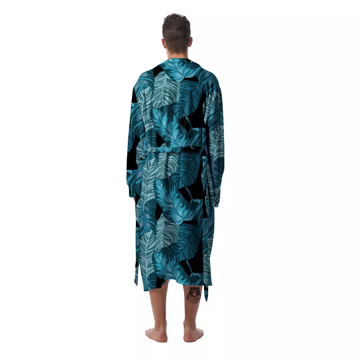 Banana Leaf Turquoise Print Pattern Men's Robe-grizzshop