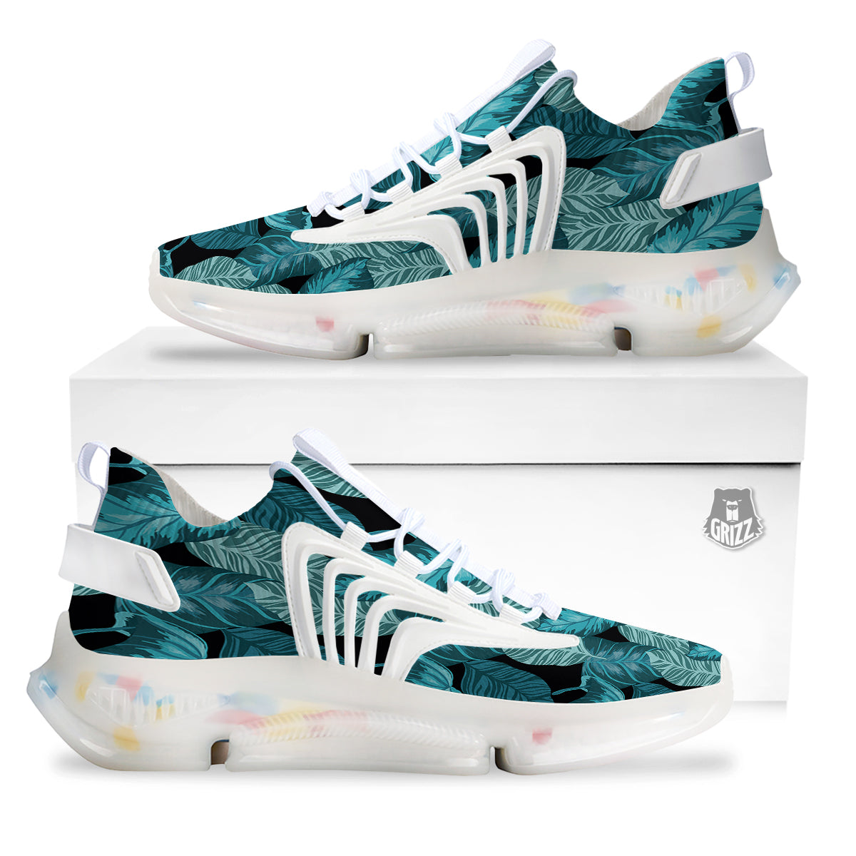 Banana Leaf Turquoise Print Pattern White Gym Shoes-grizzshop