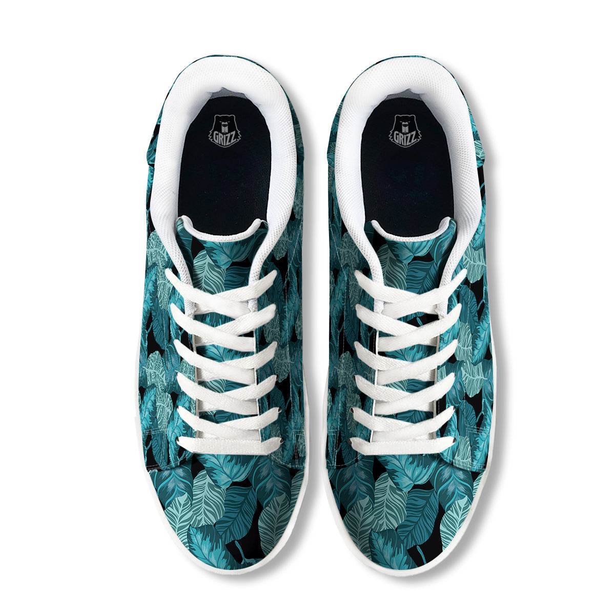 Banana Leaf Turquoise Print Pattern White Low Top Sneakers-grizzshop