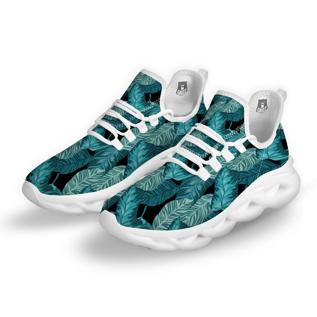 Banana Leaf Turquoise Print Pattern White Running Shoes-grizzshop