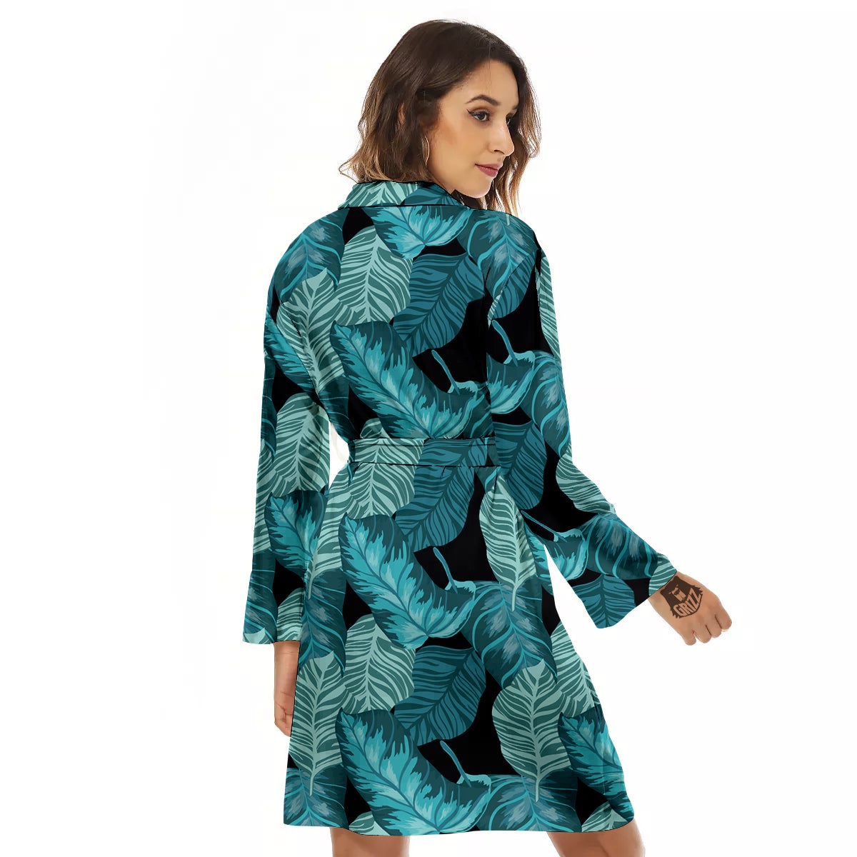 Banana Leaf Turquoise Print Pattern Women's Robe-grizzshop