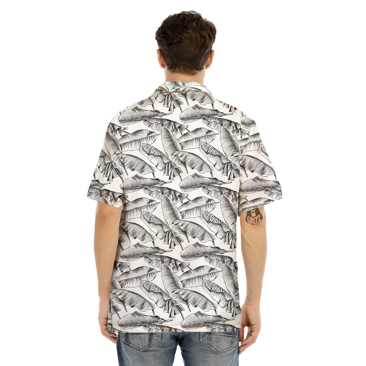 Banana Leaf White And Black Print Men's Hawaiian Shirt-grizzshop