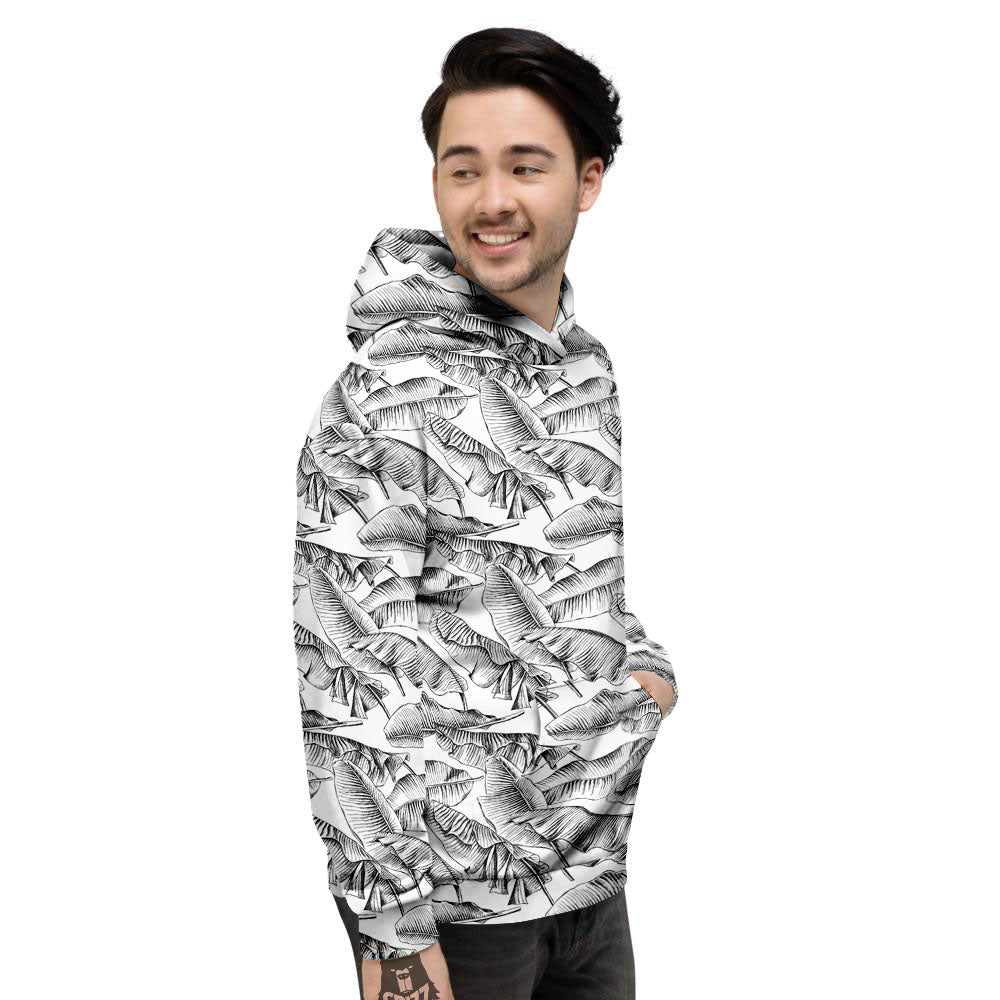 Banana Leaf White And Black Print Men's Hoodie-grizzshop