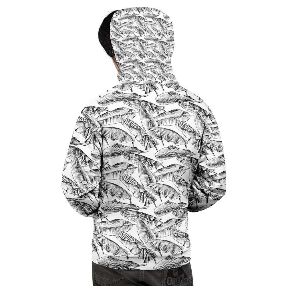 Banana Leaf White And Black Print Men's Hoodie-grizzshop