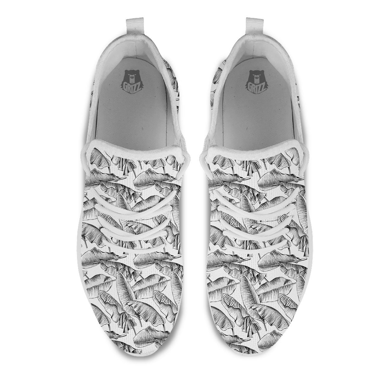 Banana Leaf White And Black Print White Athletic Shoes-grizzshop