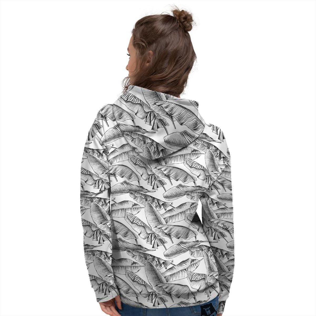 Banana Leaf White And Black Print Women's Hoodie-grizzshop