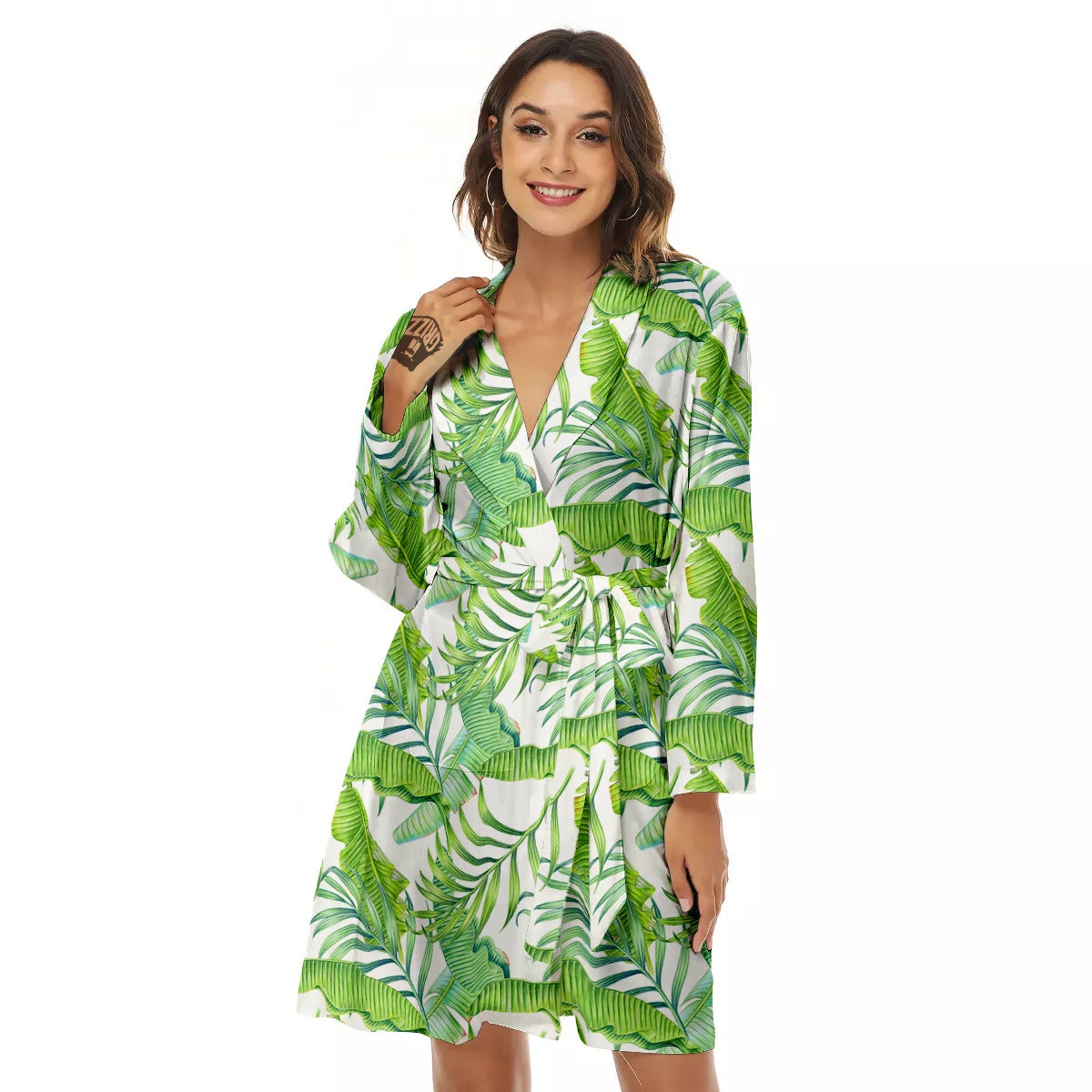 Banana Leave Palm Tree Print Pattern Women's Robe-grizzshop