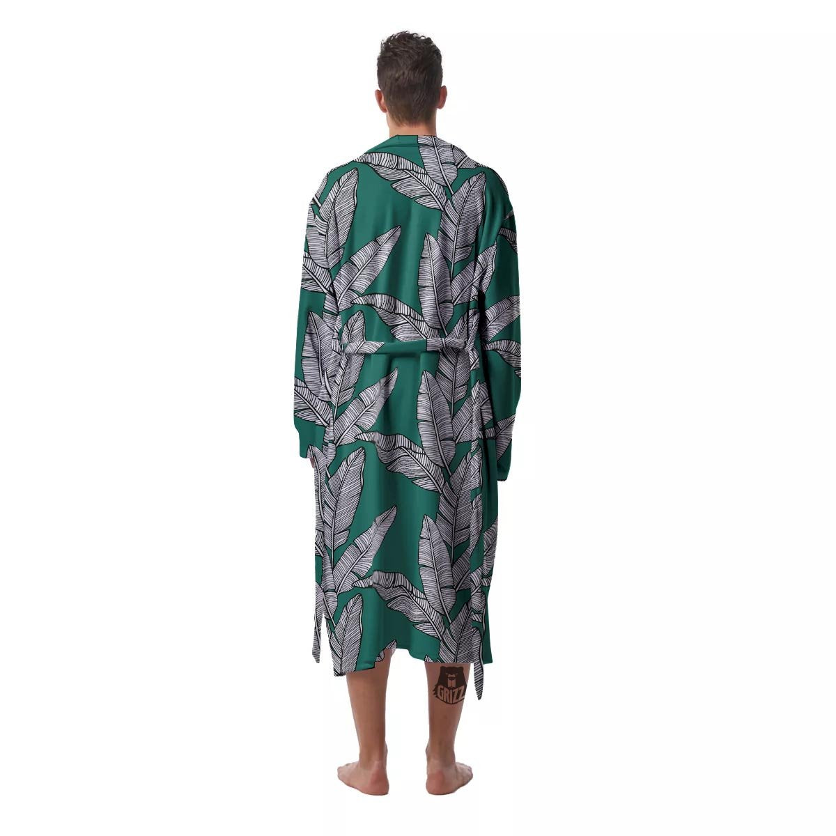 Banana Leaves Teal Print Pattern Men's Robe-grizzshop