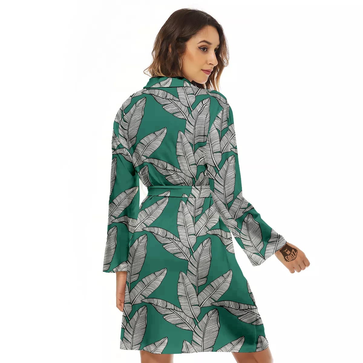 Banana Leaves Teal Print Pattern Women's Robe-grizzshop