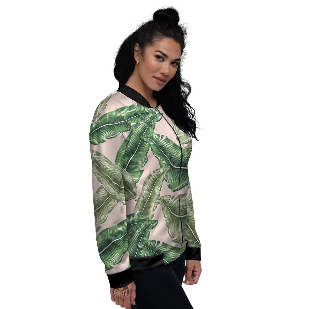 Banana Leaves Tropical Print Pattern Women's Bomber Jacket-grizzshop