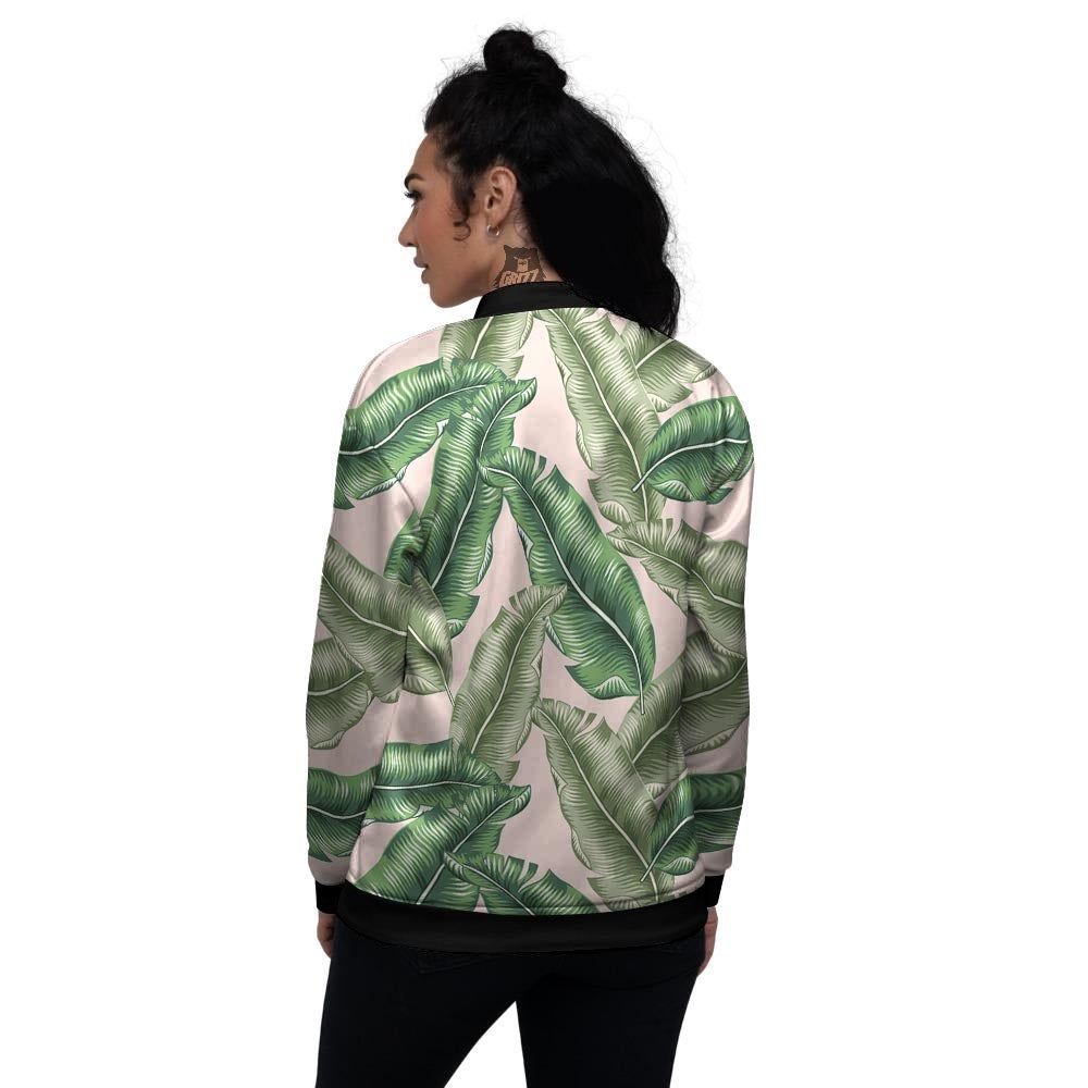 Banana Leaves Tropical Print Pattern Women's Bomber Jacket-grizzshop