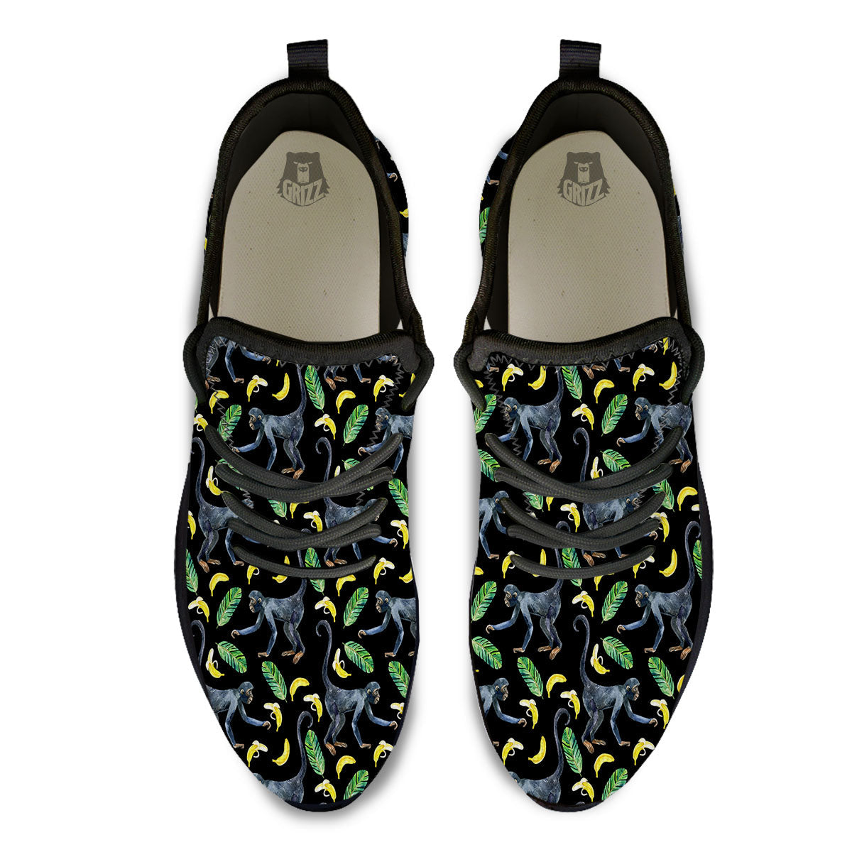 Banana Monkey Pattern Pattern Black Athletic Shoes-grizzshop