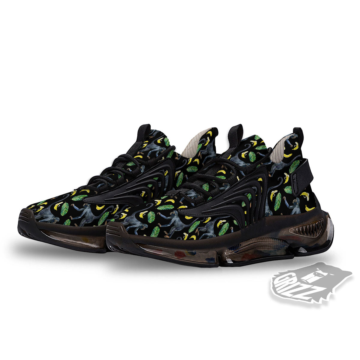 Banana Monkey Pattern Pattern Black Gym Shoes-grizzshop