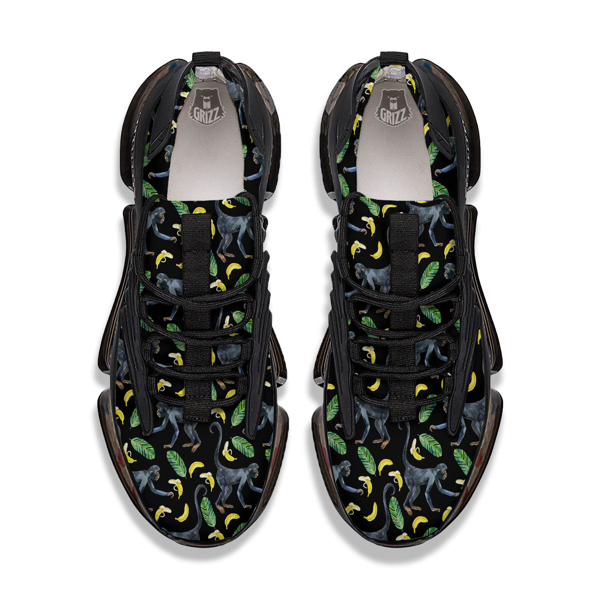 Banana Monkey Pattern Pattern Black Gym Shoes-grizzshop