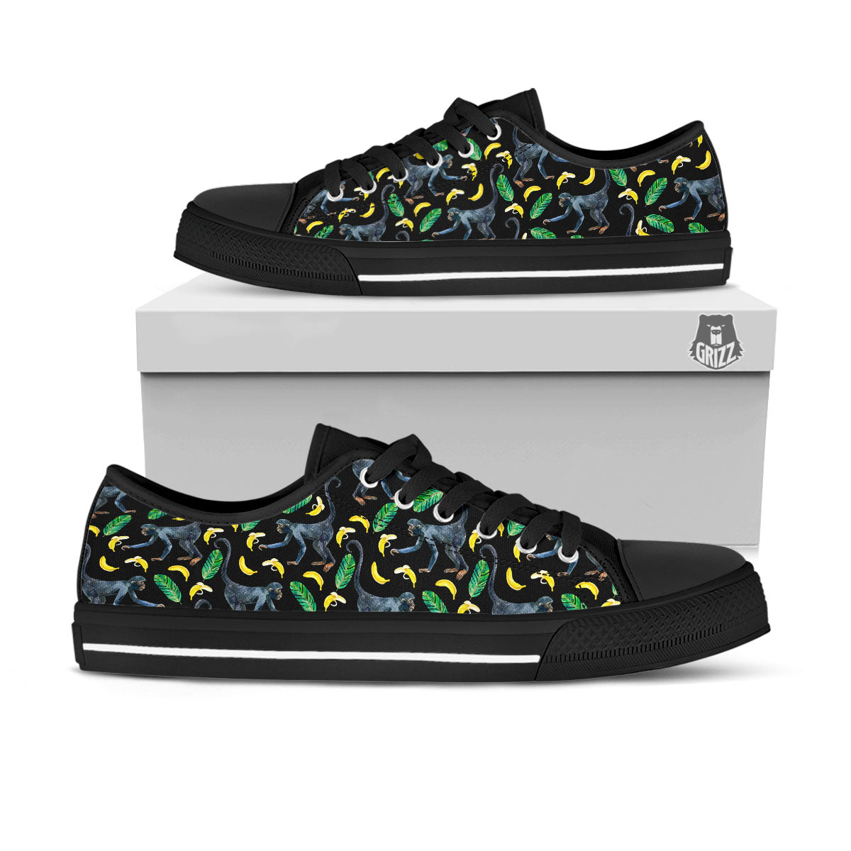 Banana Monkey Pattern Pattern Black Low Top Shoes-grizzshop