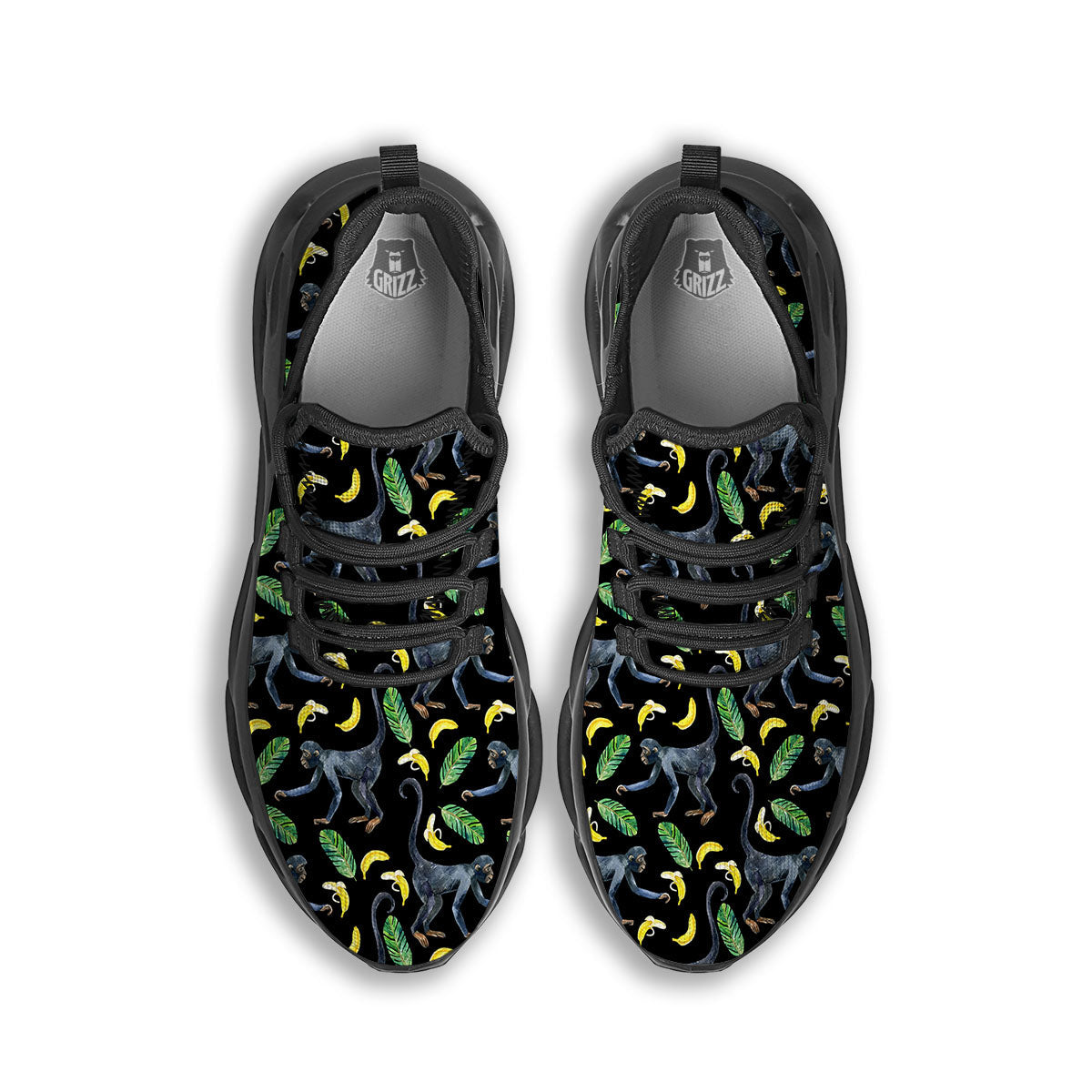 Banana Monkey Pattern Pattern Black Running Shoes-grizzshop
