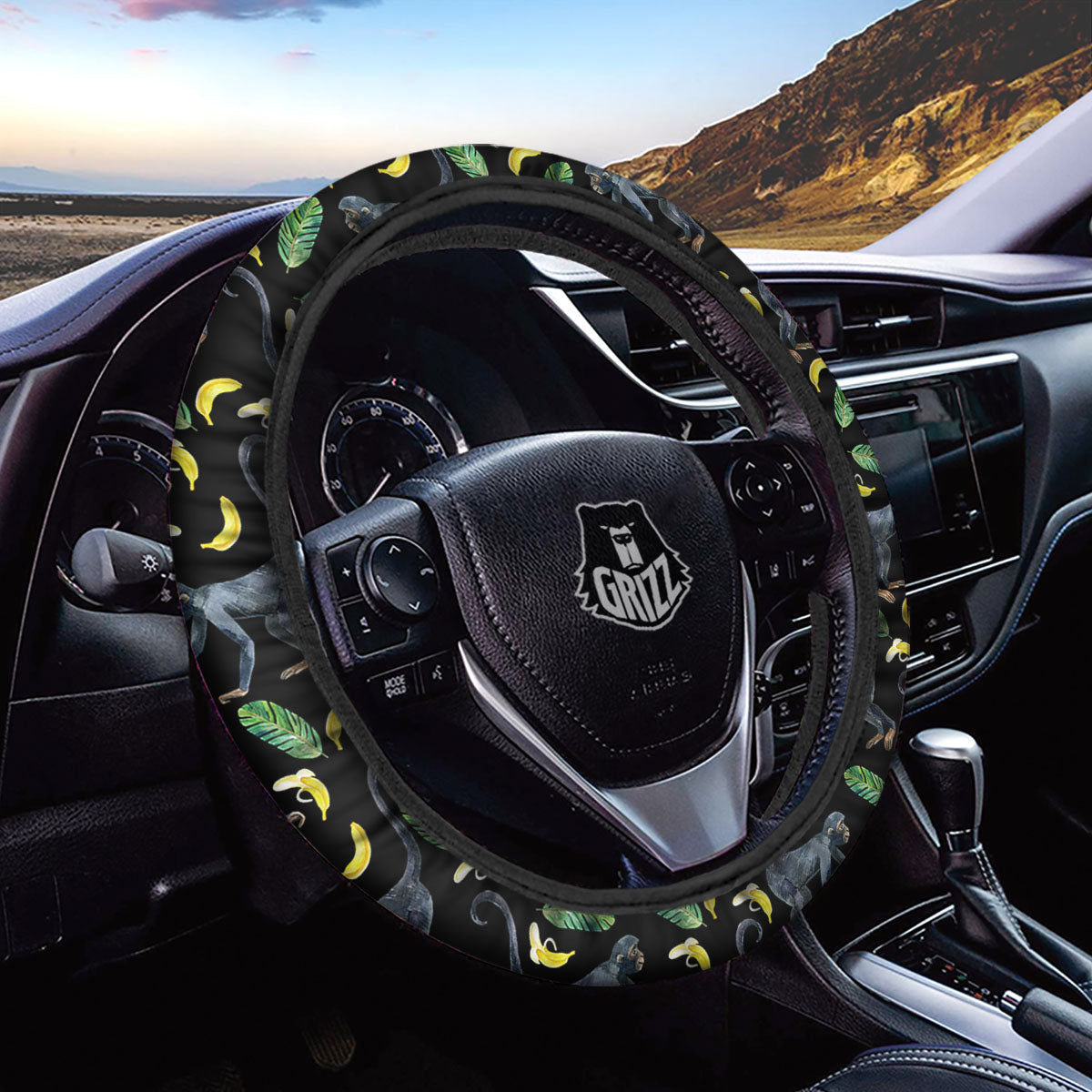 Banana Monkey Pattern Pattern Car Steering Wheel Cover-grizzshop
