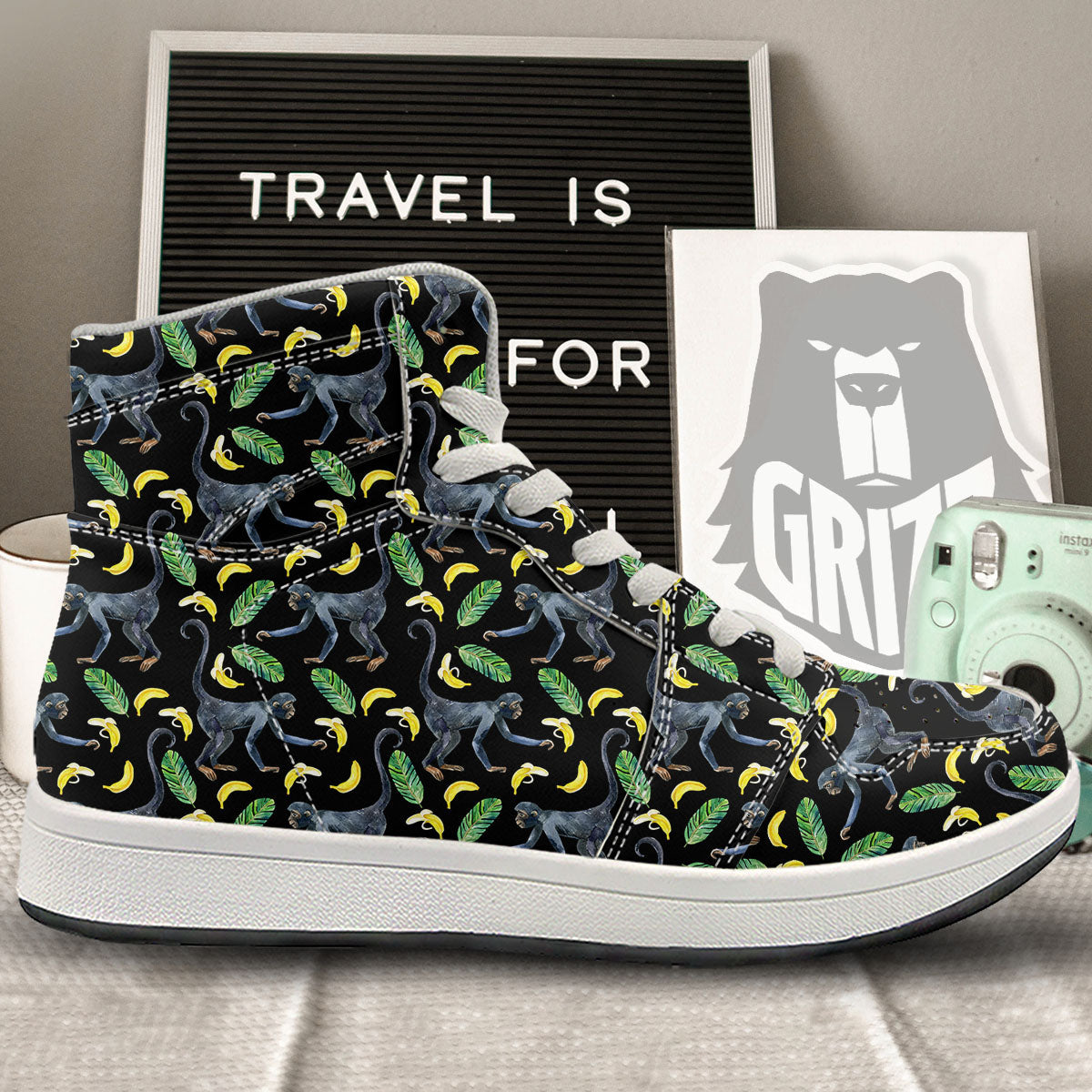 Banana Monkey Pattern Pattern High Top Sneakers-grizzshop
