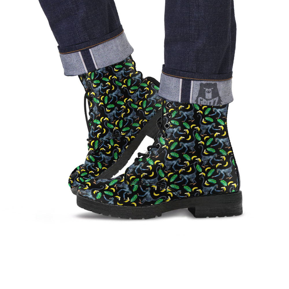 Banana Monkey Pattern Pattern Leather Boots-grizzshop