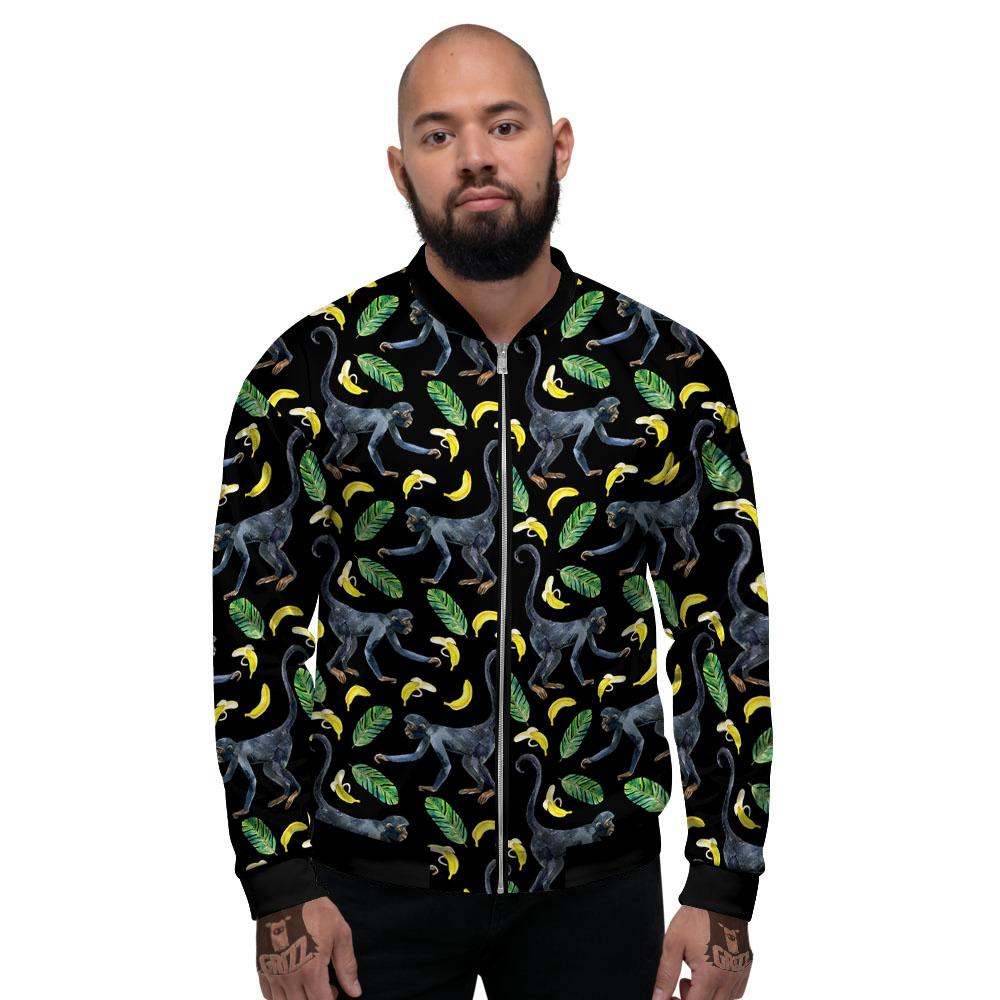 Banana Monkey Pattern Pattern Men's Bomber Jacket-grizzshop