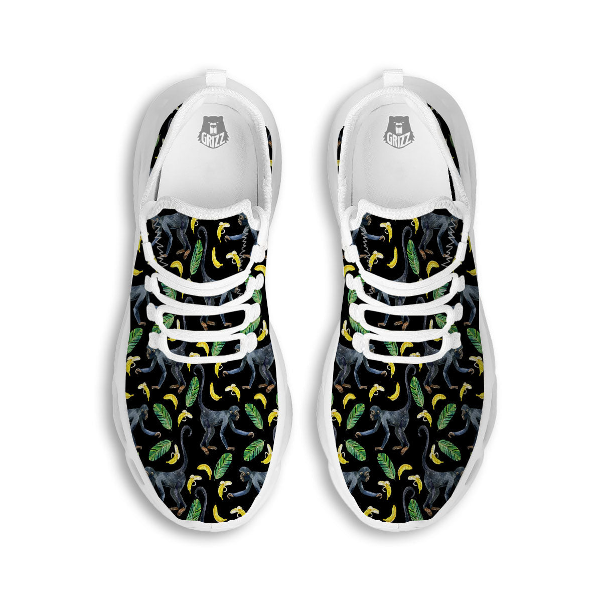 Banana Monkey Pattern Pattern White Running Shoes-grizzshop