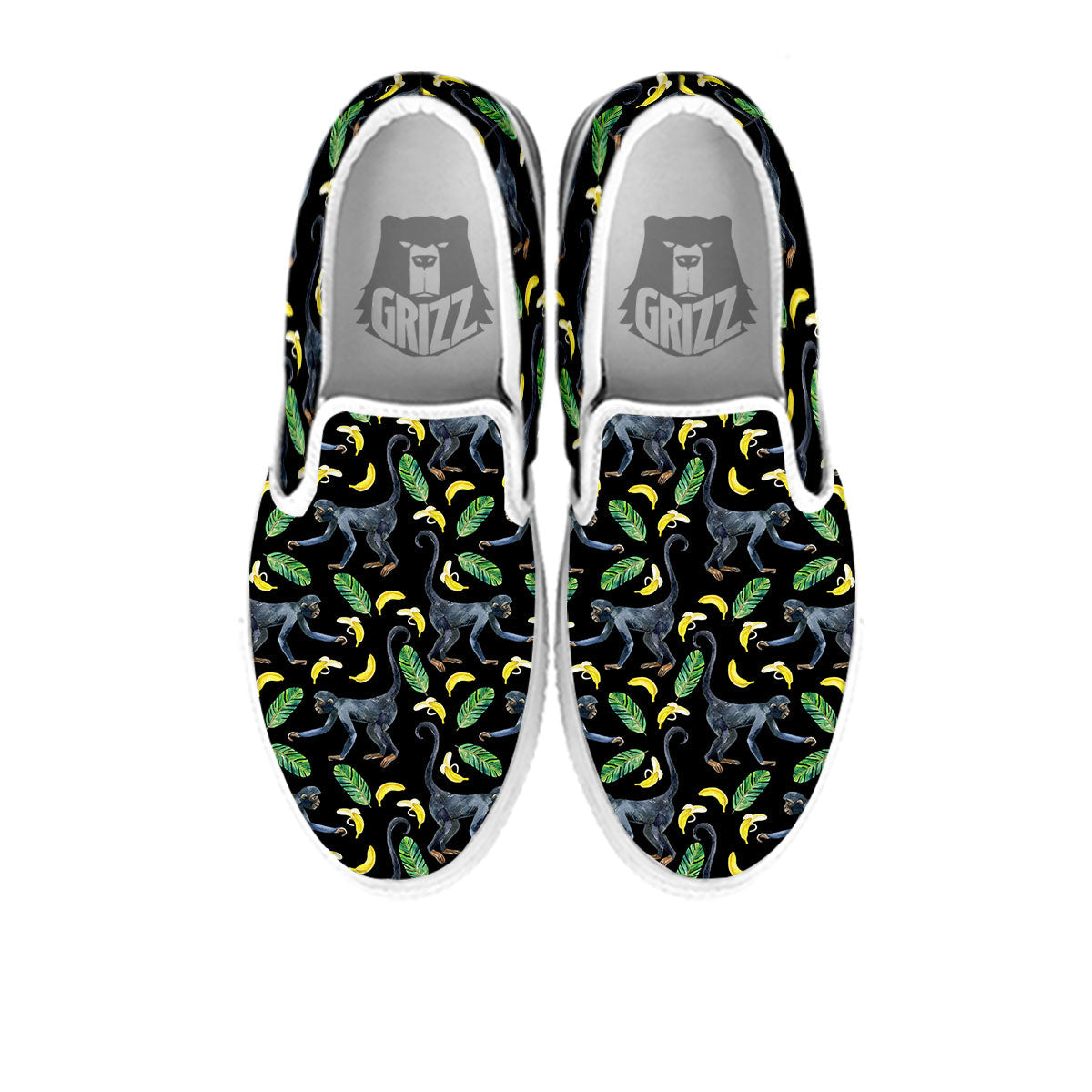 Banana Monkey Pattern Pattern White Slip On Shoes-grizzshop