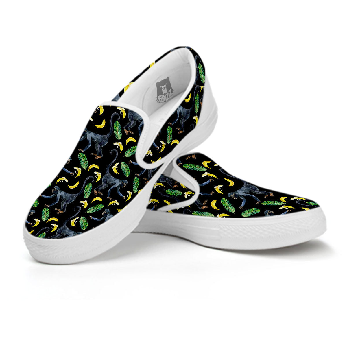 Banana Monkey Pattern Pattern White Slip On Shoes-grizzshop