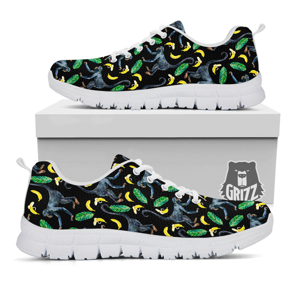 Banana Monkey Pattern Pattern White Sneaker-grizzshop