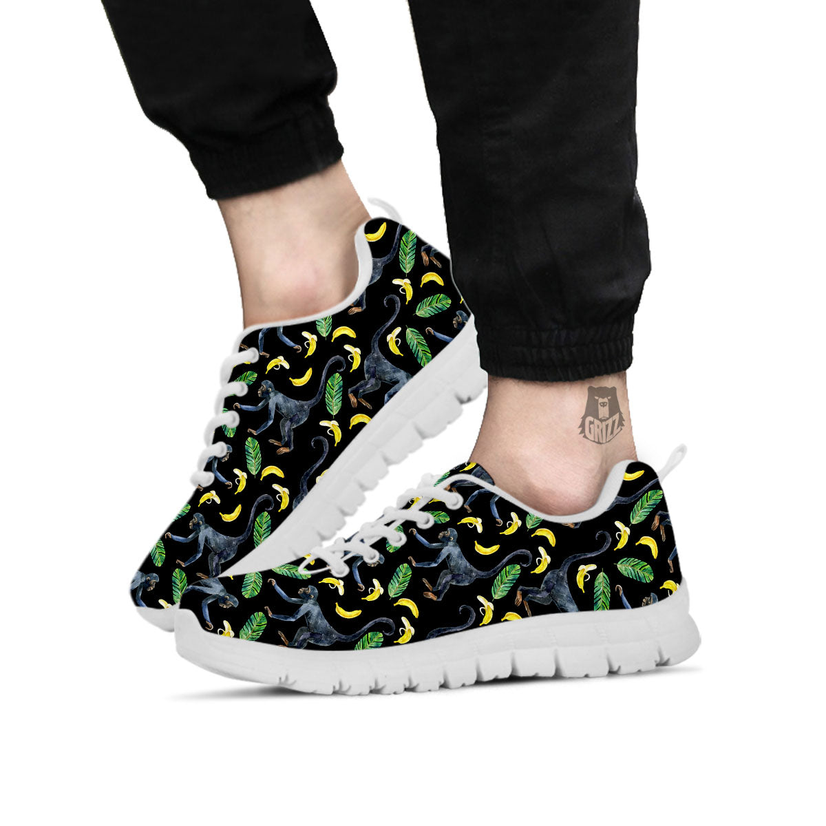 Banana Monkey Pattern Pattern White Sneaker-grizzshop