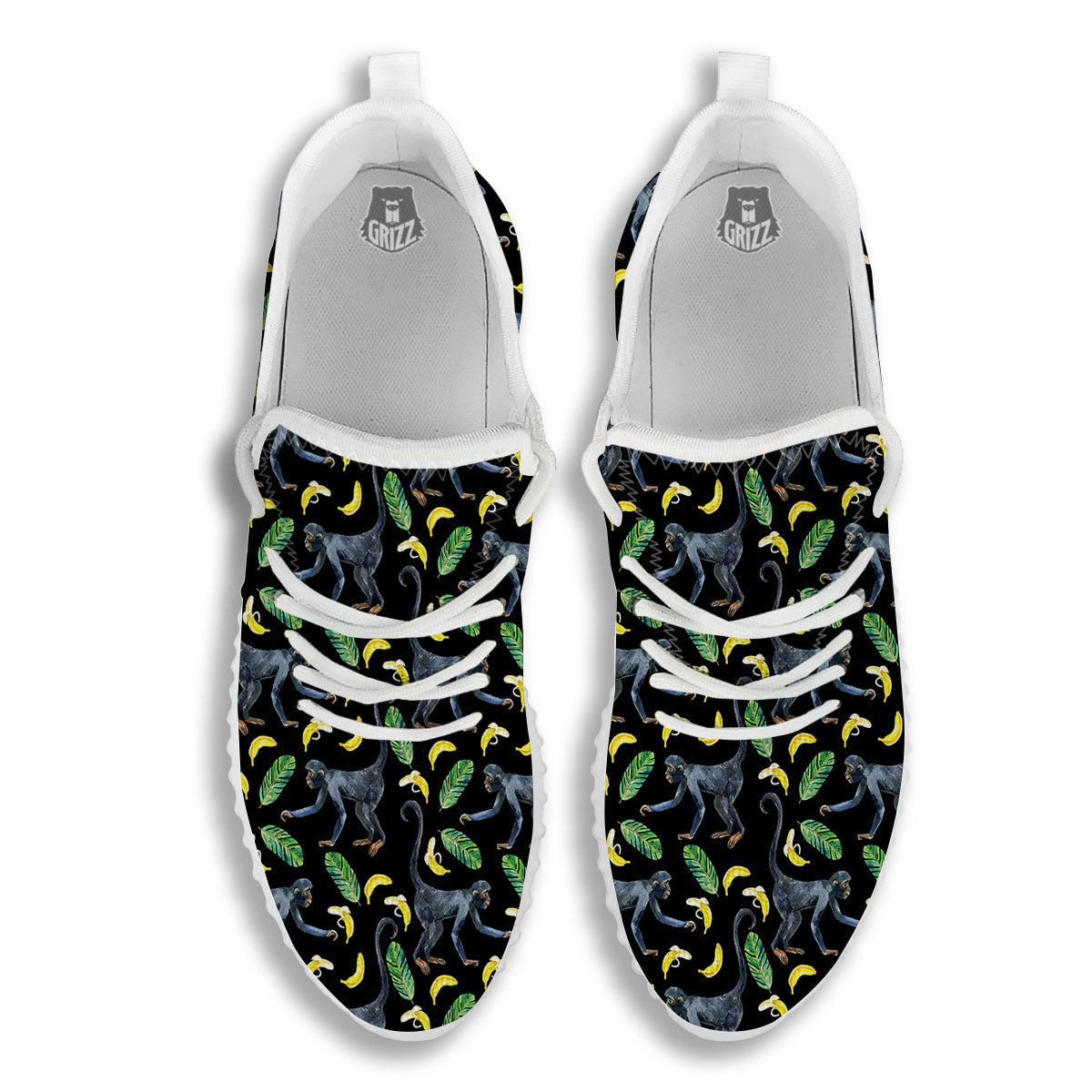 Banana Monkey Pattern Pattern White Walking Shoes-grizzshop
