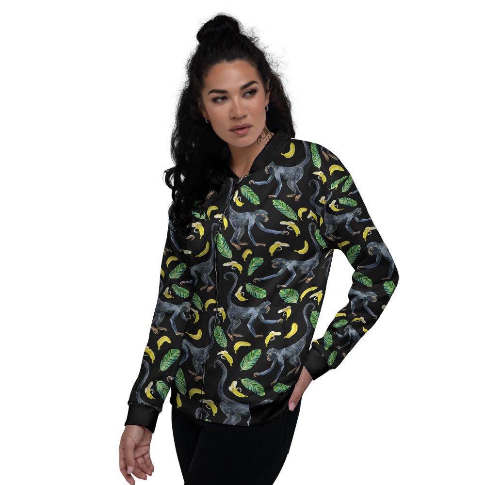 Banana Monkey Pattern Pattern Women's Bomber Jacket-grizzshop