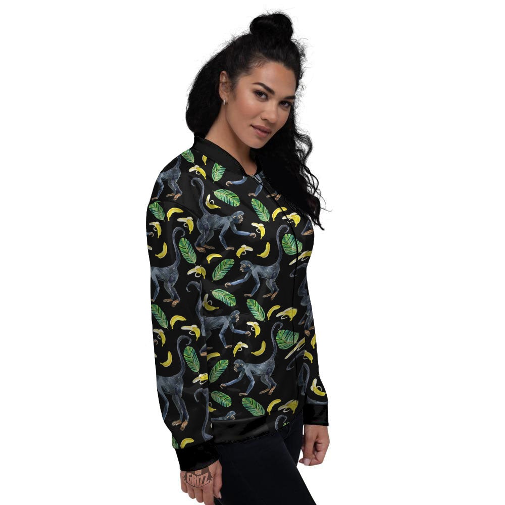 Banana Monkey Pattern Pattern Women's Bomber Jacket-grizzshop