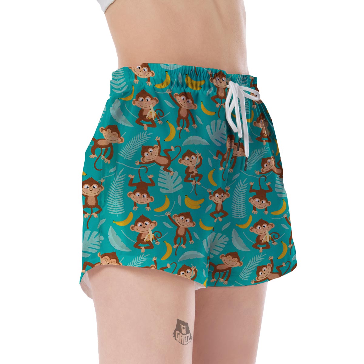 Banana Monkey Pattern Print Women's Shorts-grizzshop