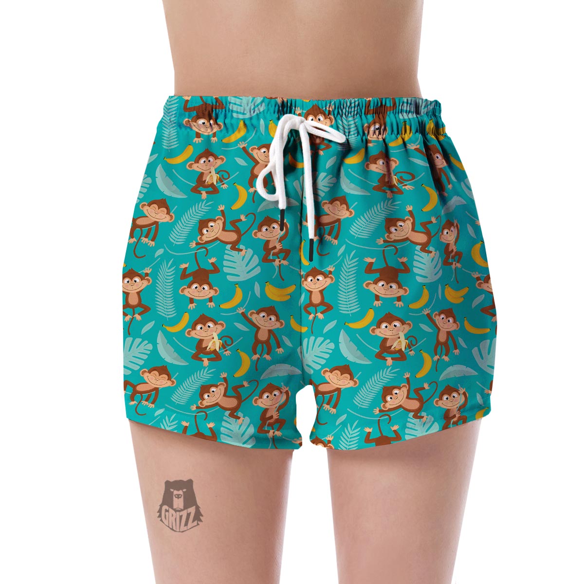 Banana Monkey Pattern Print Women's Shorts-grizzshop
