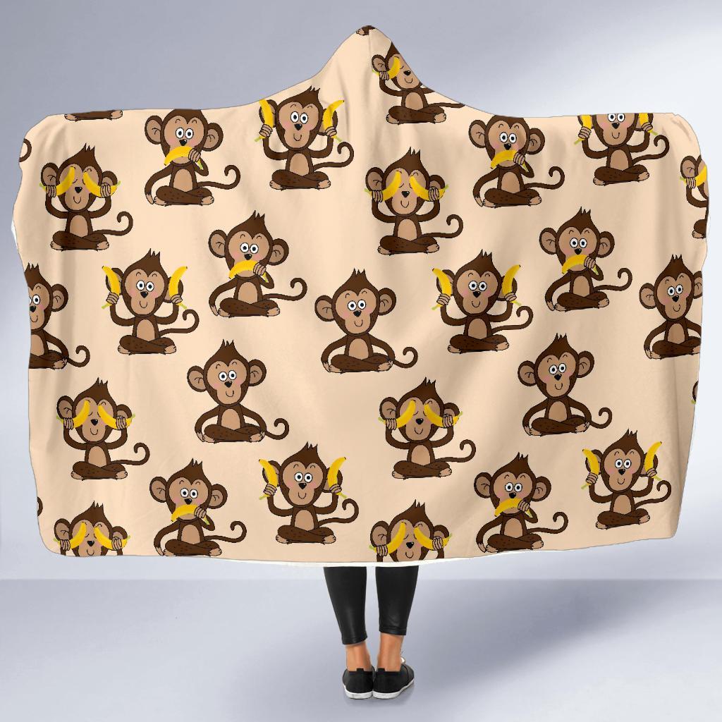 Banana Monkey Print Pattern Hooded Blanket-grizzshop