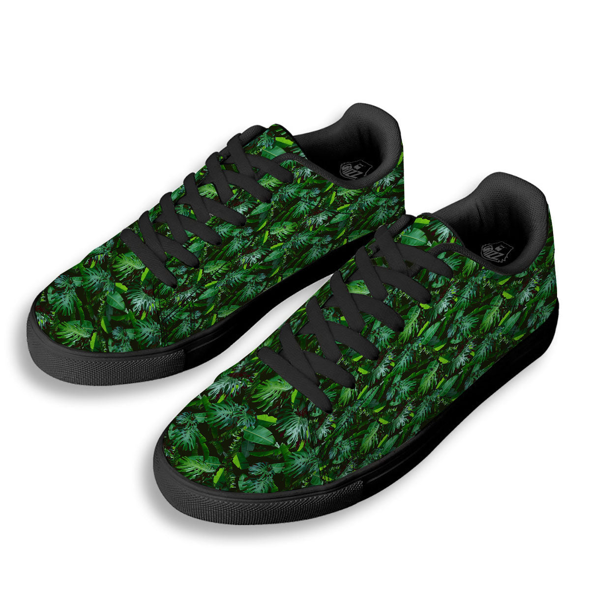 Banana Palm Leaf Green Tropical Print Black Low Top Sneakers-grizzshop