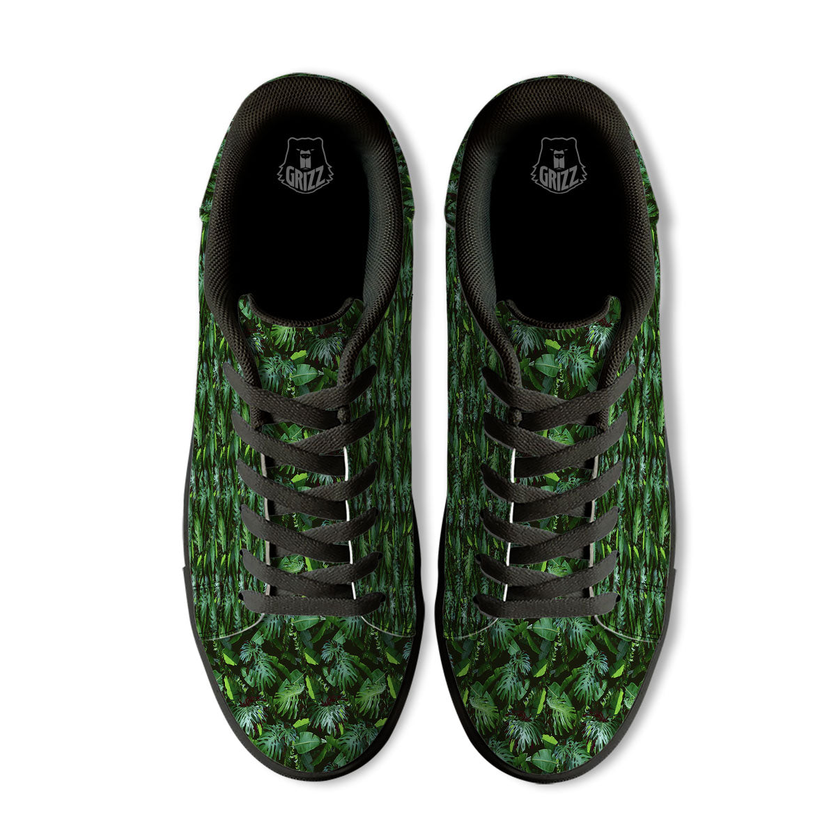 Banana Palm Leaf Green Tropical Print Black Low Top Sneakers-grizzshop