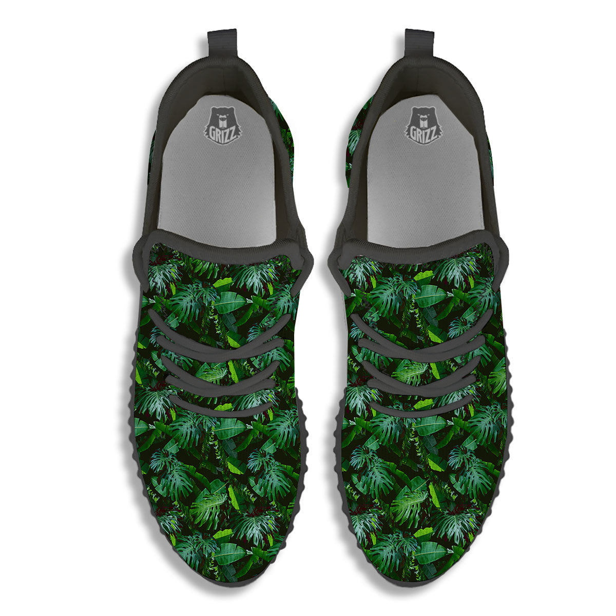 Banana Palm Leaf Green Tropical Print Black Walking Shoes-grizzshop