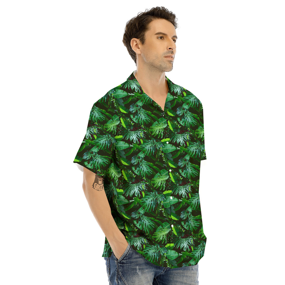 Banana Palm Leaf Green Tropical Print Men's Hawaiian Shirt-grizzshop
