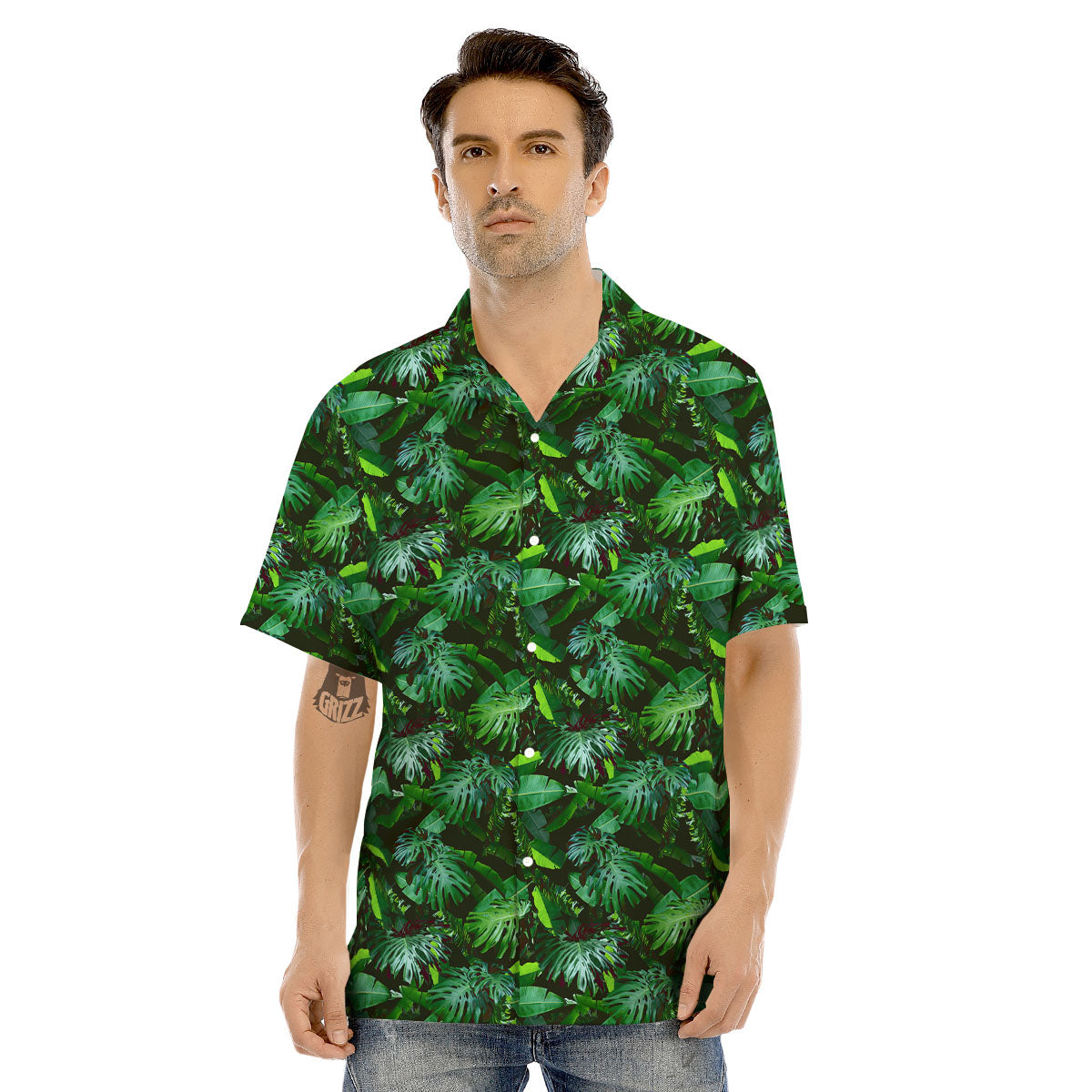 Banana Palm Leaf Green Tropical Print Men's Hawaiian Shirt-grizzshop